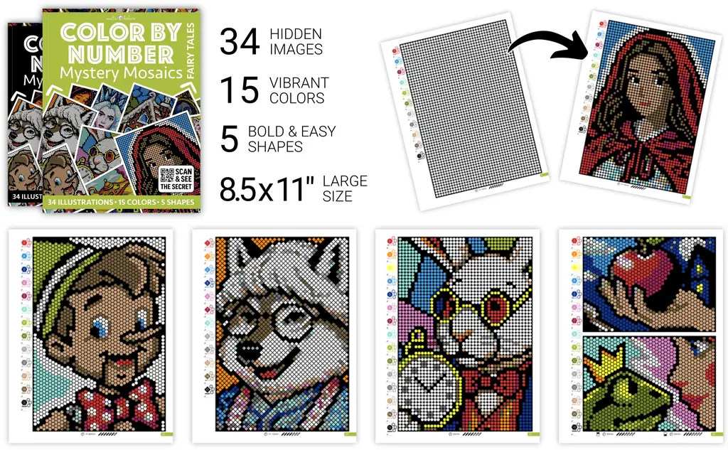 Color by Number - Fairy Tales - Mystery Mosaics Coloring Book