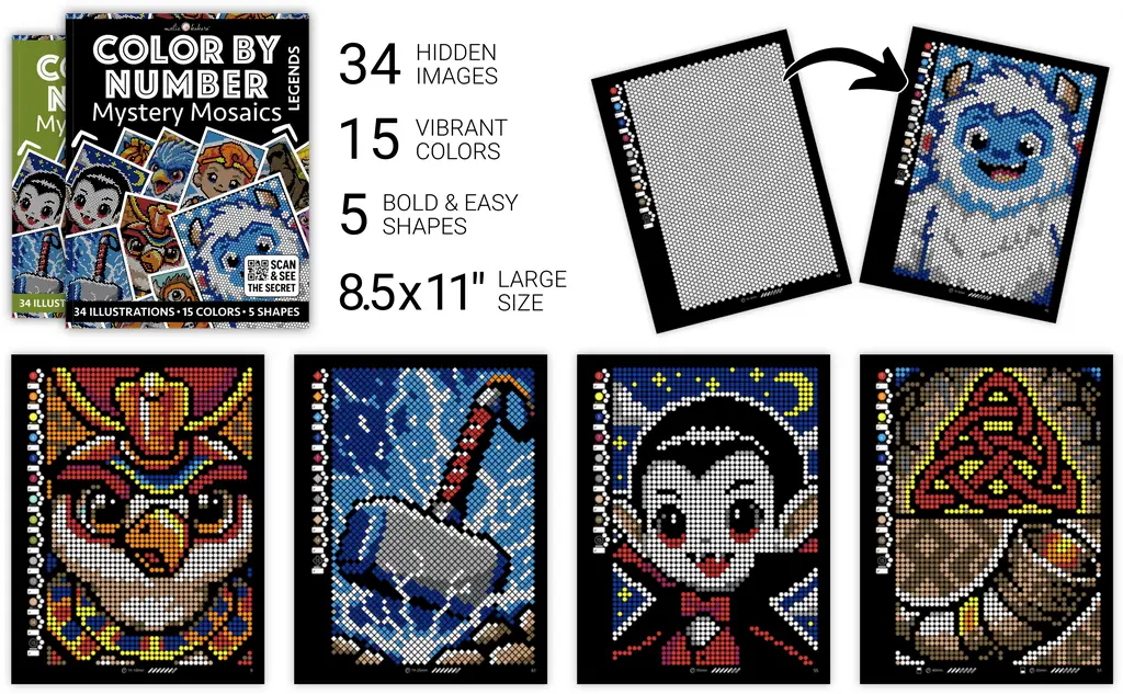 Color by Number - Legends [Black Edition] - Mystery Mosaics Coloring Book