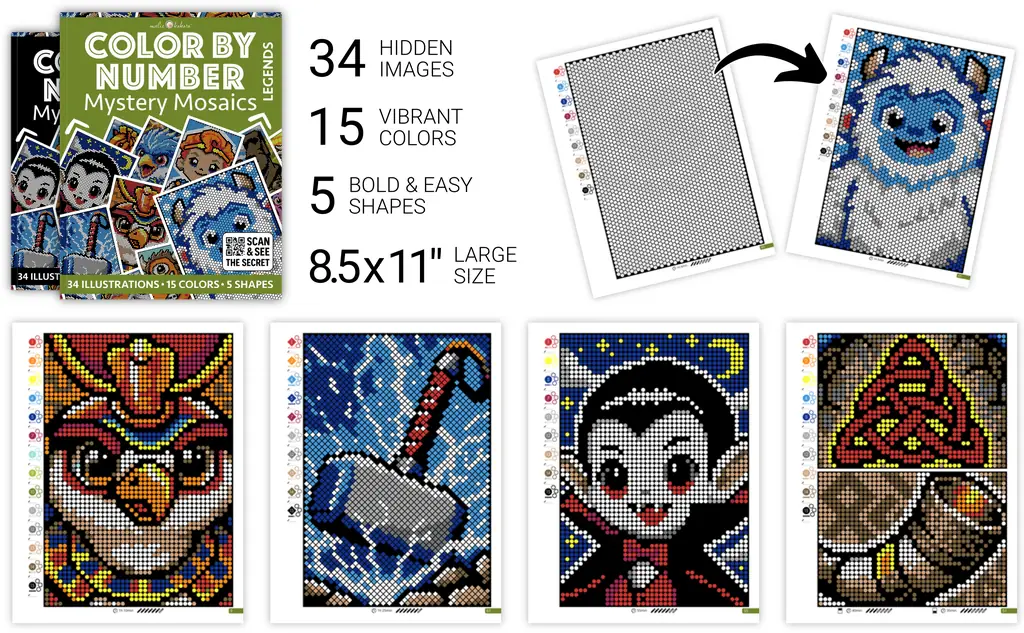 Color by Number - Legends - Mystery Mosaics Coloring Book