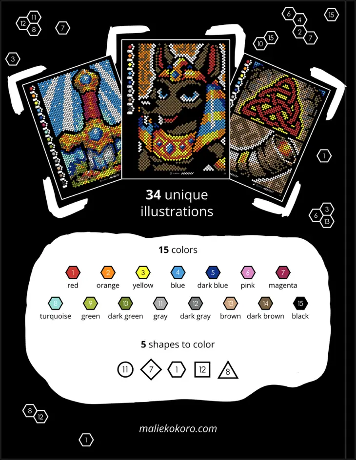 Color by Number - Legends [Black Edition] - Mystery Mosaics Coloring Book