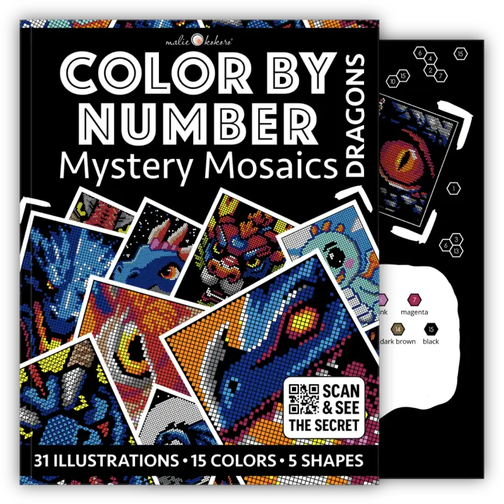 Color by Number - Dragons [Black Edition] - Mystery Mosaics Coloring Book