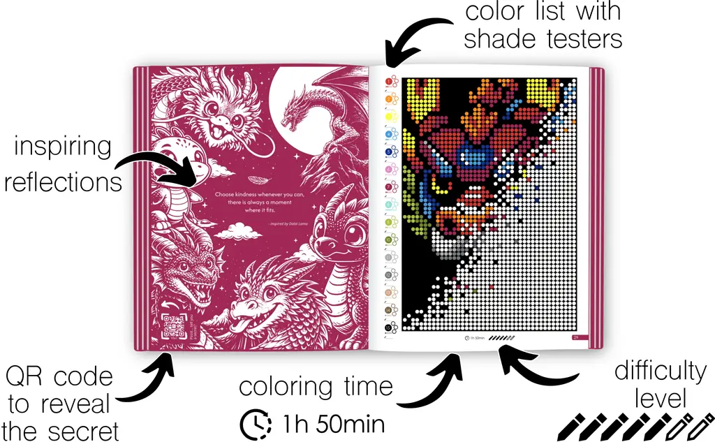 Color by Number | Mystery Mosaics - Dragons | 31 Hidden Dragons, 15 Vibrant Colors, Bold & Easy