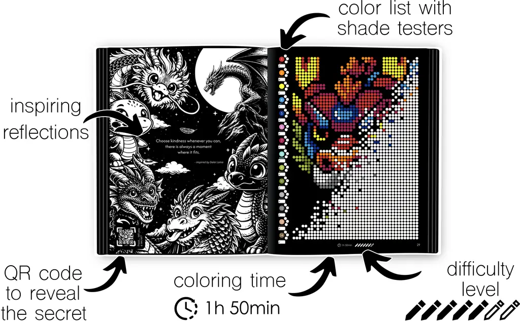 Color by Number | Mystery Mosaics - Dragons | 31 Hidden Dragons, 15 Vibrant Colors, Bold & Easy